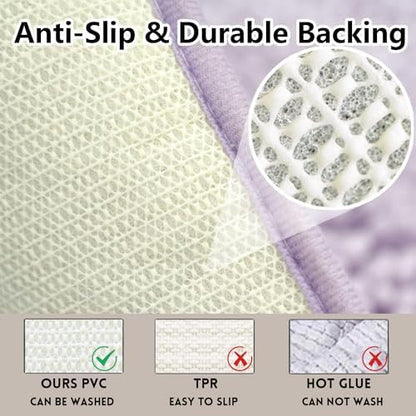 Bathroom Rugs Chenille, Extra Thick and Absorbent, Non-Slip, Machine Washable, Dry Quckily, Soft Cozy Plush, Used Under Shower Bathtub and Sink, Bath Mat Sets Lavender