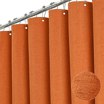 BTTN Extra Long Linen Textured Waterproof Shower Curtain, 72x96, Orange