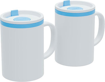 Copco Iconic 16oz Double Wall Insulated Desk Mug with Lid & Handle, Set of 2, BPA-Free Reusable Plastic, Spill-Resistant, Microwave & Dishwasher Safe, Wide Mouth (Teal)