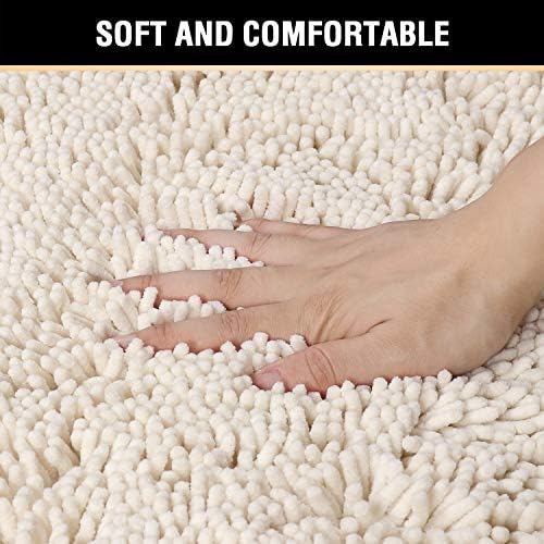 H.VERSAILTEX Microfiber Bath Rugs Chenille Floor Mat Ultra Soft Washable Bathroom Dry Fast Water Absorbent Bedroom Area Rugs, 20 x 32 - Inch, Ivory