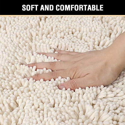 H.VERSAILTEX Microfiber Bath Rugs Chenille Floor Mat Ultra Soft Washable Bathroom Dry Fast Water Absorbent Bedroom Area Rugs, 20 x 32 - Inch, Ivory