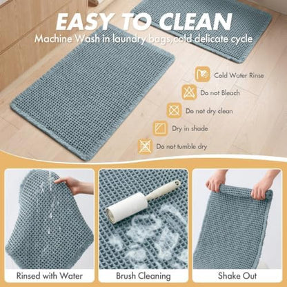 MIULEE Set of 2 Waffle Bathroom Rugs Boho Bath Mat Dusty Blue 17x24 Inch