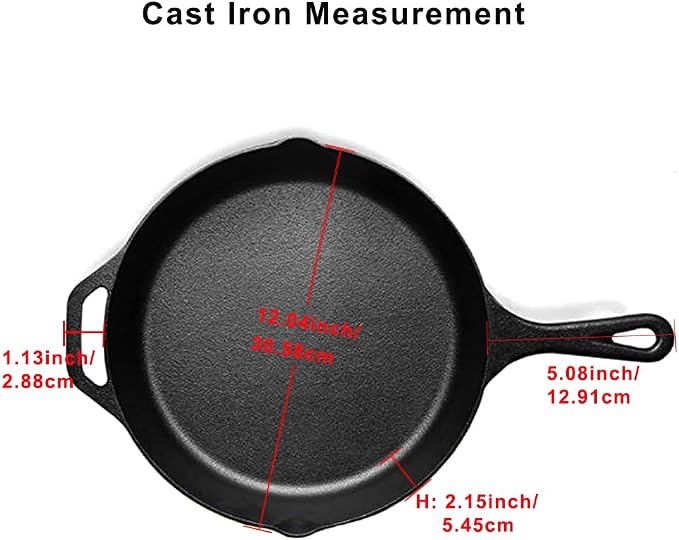 Pre-Seasoned Cast Iron Skillet 12in Iron Pans with One Silicone Hot Handle Holder - 12.5 Inch