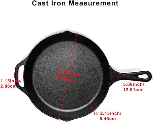 Pre-Seasoned Cast Iron Skillet 12in Iron Pans with One Silicone Hot Handle Holder - 12.5 Inch