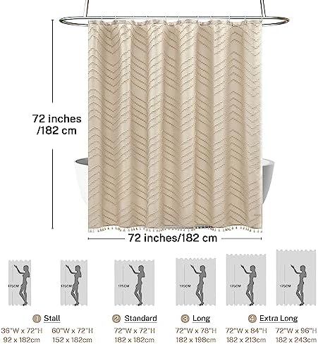 Siiluminisoy Boho Farmhouse Shower Curtain Woven Fabric Cute Beige Shower Curtain, 72 x 72 Tufted Chevron Textured Striped Modern Farmhouse Minimalist for Bathroom