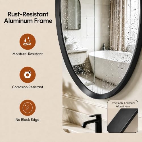 USHOWER Black Oval Bathroom Mirror 20x28 Inch