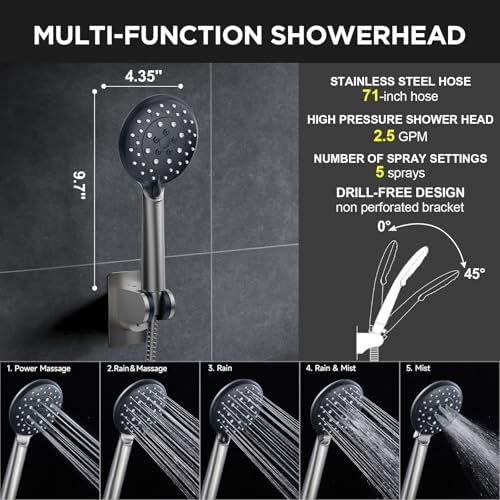 Veken Gunmetal Gray 11.8" High Pressure Shower Head with Handheld, Durable