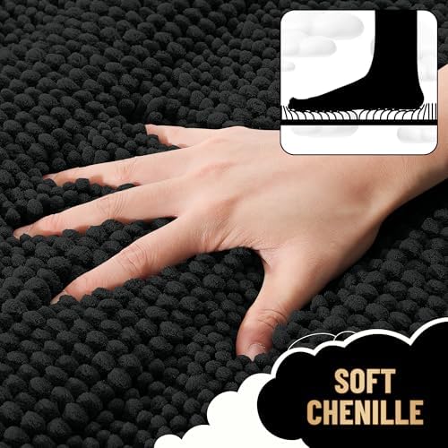 OLANLY Thick Large Bathroom Rugs 47x32, Soft Chenille Bath Rugs, Black