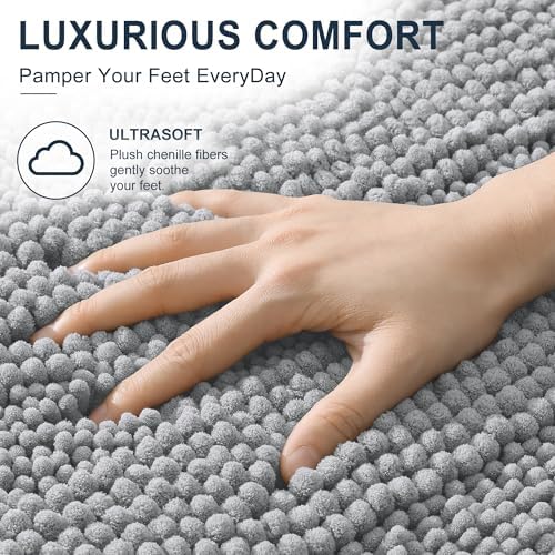 Smiry Thick Chenille Bathroom Runner Rugs 59x24, Soft Bath Mat, Light Grey