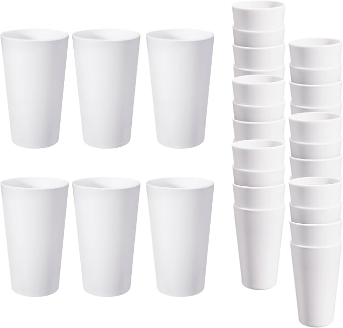 HEYCOME 24 Pcs Unbreakable Plastic Cups Set, 20 oz Reusable Plastic Cups, Stackable Water Tumblers, Drinking Cup for Kitchen, Outdoor, BPA-free, Dishwasher Refrigerator and Microwave Safe, White