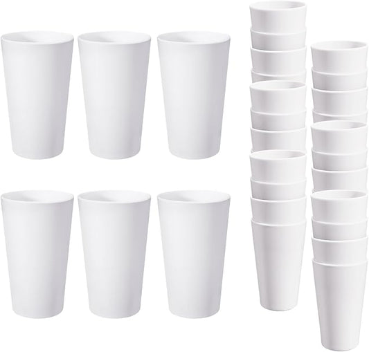 HEYCOME 24 Pcs Unbreakable Plastic Cups Set, 20 oz Reusable Plastic Cups, Stackable Water Tumblers, Drinking Cup for Kitchen, Outdoor, BPA-free, Dishwasher Refrigerator and Microwave Safe, White