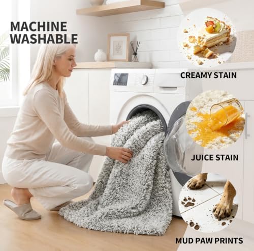 ILANGO Grey and White Bathroom Rugs 24" × 17" Small Non Slip & Super Absorbent Extra Thick Soft, Washable Bath Mat for Floor, Microfiber Plush Shaggy Bath Rug with Rubber for Bathtub Shower Room Sink