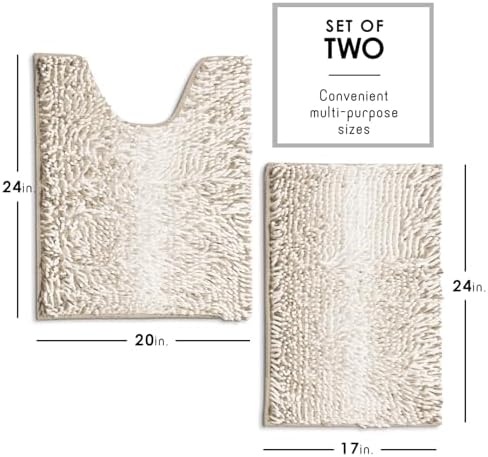 Hearth & Harbor Bathroom Rugs, Chenille Bath Mat - Machine Washable Bath Mats for Bathroom Non-Slip Backing Rubber, Quick Dry Bathroom Mat, 17 x 24 + 20 x 24 - Ombre Beige