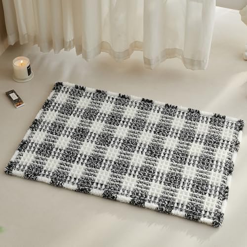TYUU Waffle Bath Mat, Checkered Bathroom Rugs Non Slip, 30x20 Black & White