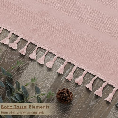 OVZME Small Stall Shower Curtain - Linen Textured Bathroom Curtain with Boho Tassel, Heavy Duty Farmhouse Bath Decor for RV Camper, Machine Washable, 36Wx72L Inches, Pink