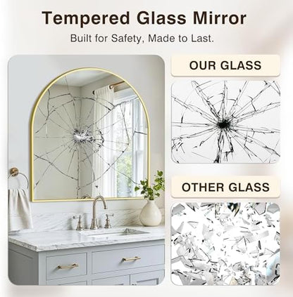 Arched Bathroom Vanity Mirror for Over Sink, 32”x30”, Gold