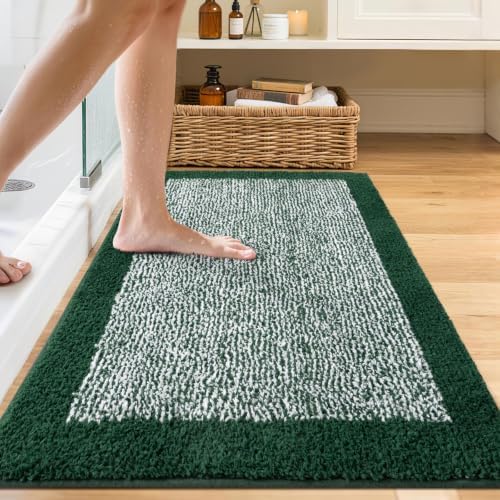 48x24 Bathroom Rugs Non Slip Washable, Soft Absorbent Bath Mat Dark Green