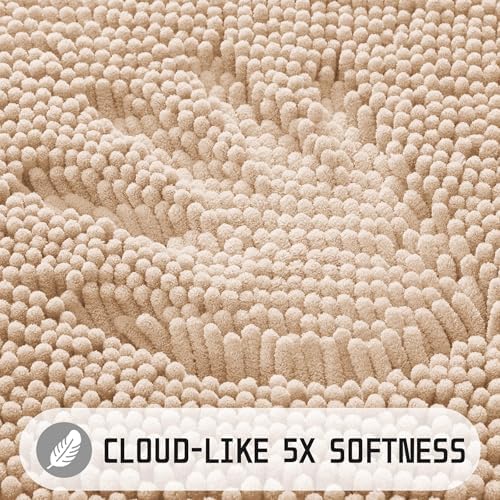 Yimobra Large Bathroom Rugs 36"x24", Non Slip Bath Mat for Tub, Shaggy Rug Floor Carpet, Extra Soft Super Absorbent Quick Dry, Machine Washable,Beige