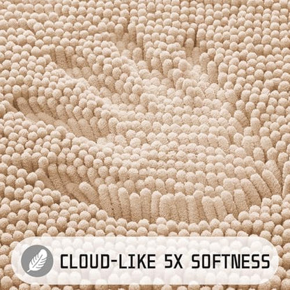 Yimobra Washable Bathroom Rugs, Super Soft & Absorbent Chenille Bath Mat for Floor & Carpet, Quick Dry Non Slip Bath Mat for Tub Shower, 32"x20",Beige