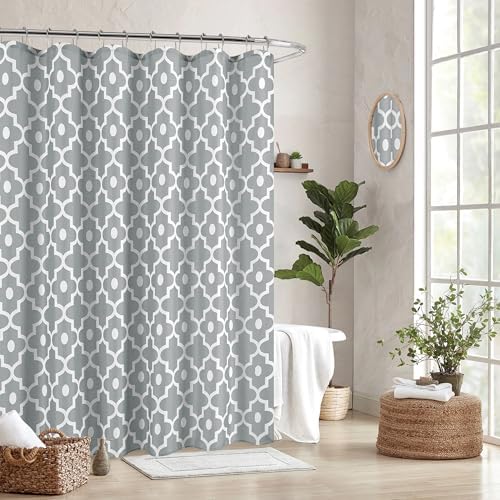 Fabric Modern Extra Long Shower Curtains for Bathroom-Silver Grey & White