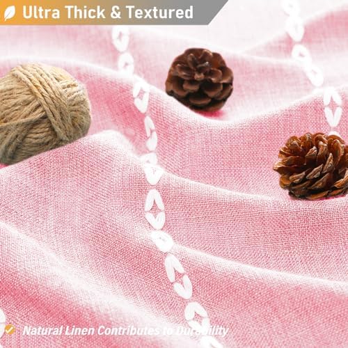 BTTN 72x84 Long Boho Farmhouse Linen Heavy Duty Shower Curtain, Blush Pink