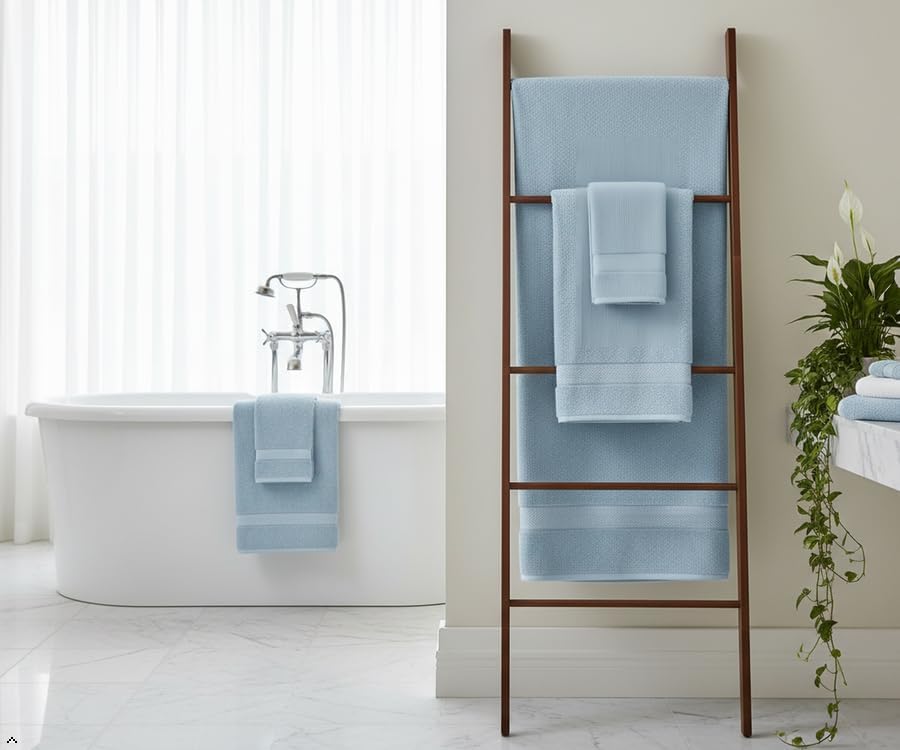 6 Piece Bath Towel Set, 2 Bath, 2 Hand, 2 Washcloths, Sky Blue