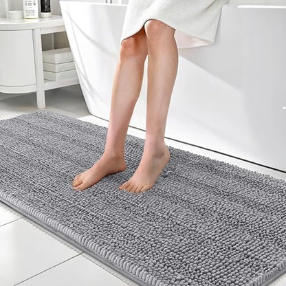 OLANLY Thick Bathroom Runner Rugs 70x24, Soft Chenille Long Bath Rugs, Grey