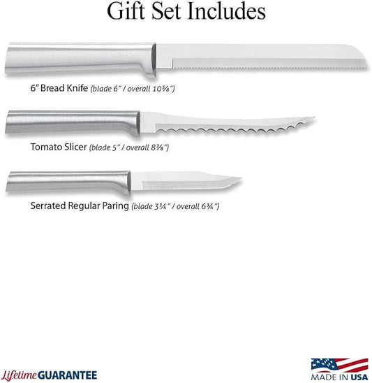 Rada Cutlery Sensational Serrations Gift Set (S54), 3-Piece Knife Set, Stainless Steel Blade, Silver Handle