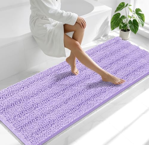 Smiry Thick Chenille Bathroom Runner Rugs 70x24, Soft Bath Mat, Lavender