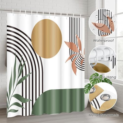 Bathroom Sets with Shower Curtain and Rugs, 4 Pcs, Boho Green