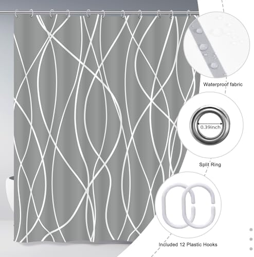 Striped Shower Curtain for Bathroom, Charcoal Grey, 72" W x 72" L