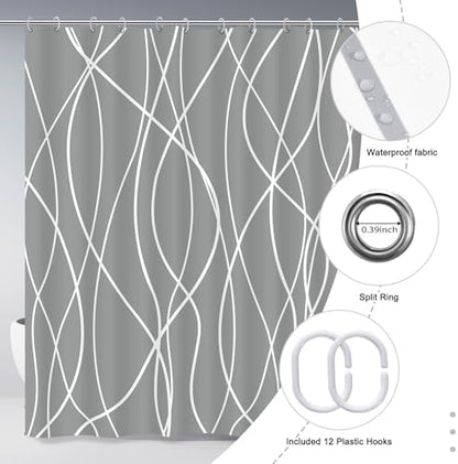 Striped Shower Curtain for Bathroom, Charcoal Grey, 72" W x 72" L