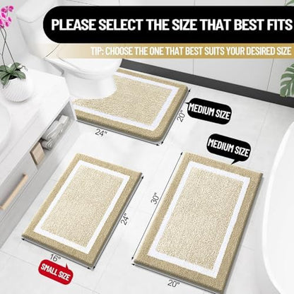 OLANLY Small Bathroom Rugs 24x16, Absorbent Microfiber Bath Rugs, Beige