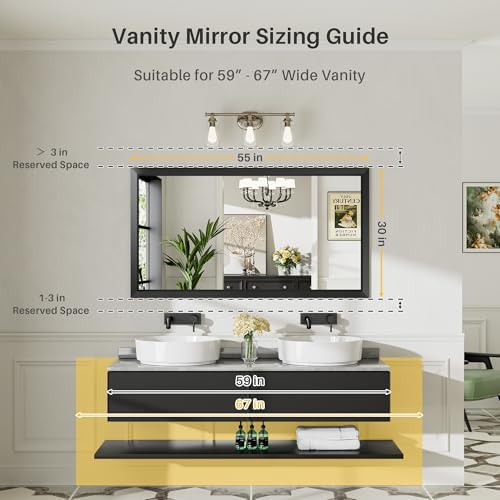 Briivue Black Metal Framed Bathroom Wall Mirror, 55x30 Inch