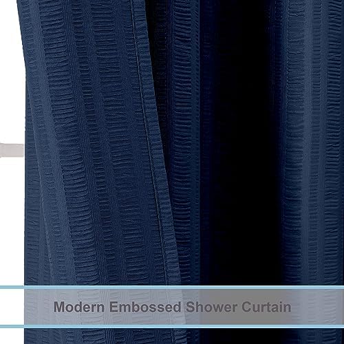 Aiyufeng Moga Navy Blue Shower Curtain 84 Inches Long, 3D Embossed Textured Fabric Shower Curtain for Bathroom - Soft Cloth & Hotel Spa Luxury, Machine Washable, 72X84, Blue