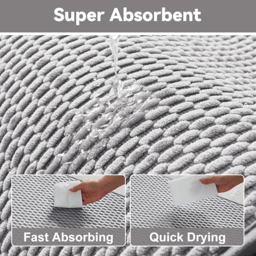 Triohero Bathroom Rugs Non Slip Washable, Super Absorbent Thin Bath Mat Quick Dry Low Pile Bathroom Rug, Light Grey 24x36