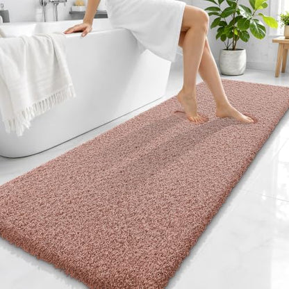 OLANLY Microfiber Bathroom Runner Rugs 70x24, Ultra Soft Bath Mat, Mocha