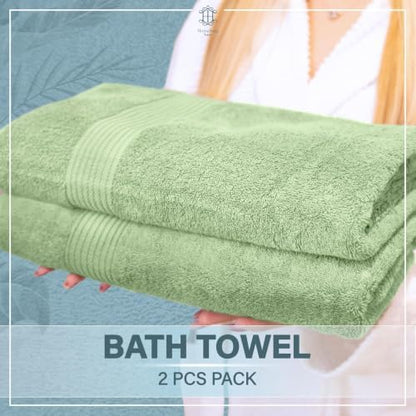 Luxe 2-Piece Bath Towel Set – Large Soft Cotton Towels, Absorbent, Durable & Skin-Friendly, Machine Washable, 27 x 54 in (Sage Green)