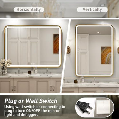 40x30 Inch Gold Frame LED Bathroom Mirror,ETL Listed
