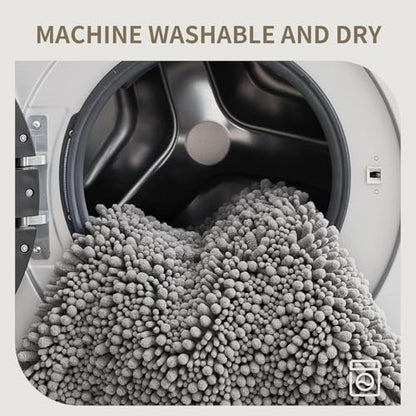 Toilet Rugs U-Shaped Mat 24x24, Contour Bathroom Mat - Ultra Soft & Absorbent Chenille, Quick-Dry, Machine Washable with Non Slip Barrier Backing, Grey