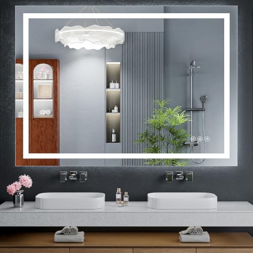 50"x40" LED Bathroom Mirror with Lights, Anti-Fog, Backlit+Frontlit