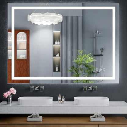 50"x40" LED Bathroom Mirror with Lights, Anti-Fog, Backlit+Frontlit