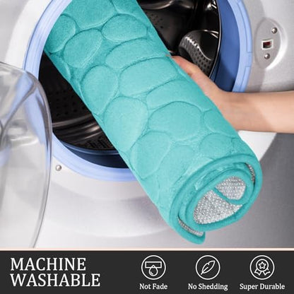 YIHOUSE Bathroom Rugs Mat Set, Memory Foam Bath Mat 5 Piece Teal