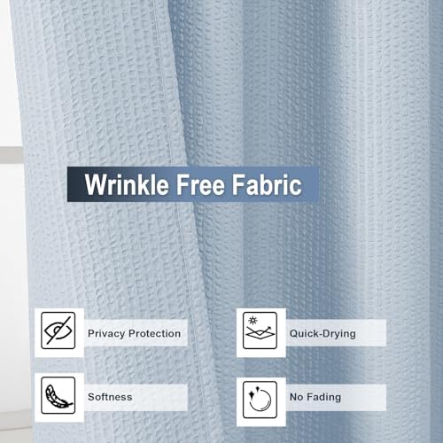 OWENIE Glacier Blue Shower Curtain for Bathroom 72x72 Inch, 3D Embossed Textured Waffle Fabric Shower Curtains, Soft Hotel Farmhouse Style, Water Repellent, Machine Washable, 72" W x 72" L