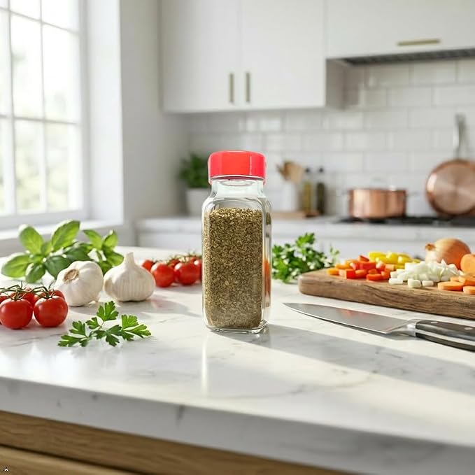 JARMING COLLECTIONS 16 oz Glass French Square Spice Jars with Shaker Lids - Elegant Design for Food Storage and Kitchen Organization - Enhance Your Spice Storage – Made in USA