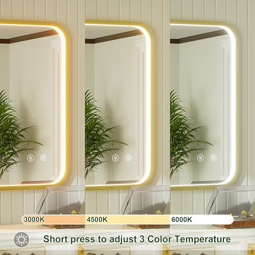 40x30 Inch Gold LED Bathroom Mirror with Lights,3000K/4500K/6000K
