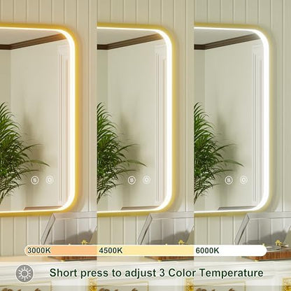 40x30 Inch Gold LED Bathroom Mirror with Lights,3000K/4500K/6000K