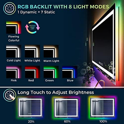40x32 LED Bathroom Mirror with Lights, RGB Backlit Lighted Mirror