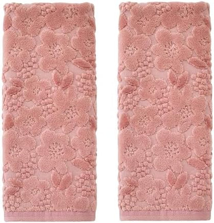 SKL Home Blossom Floral Hand Towel Set-2pc, 100% Turkish Cotton, Blush