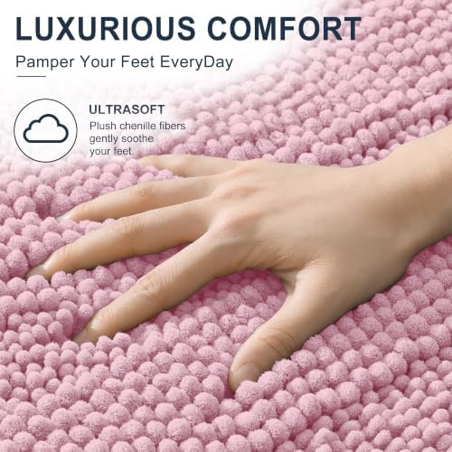 Smiry Thick Small Chenille Bathroom Rugs 24x16, Soft Bath Mat, Dusty Rose